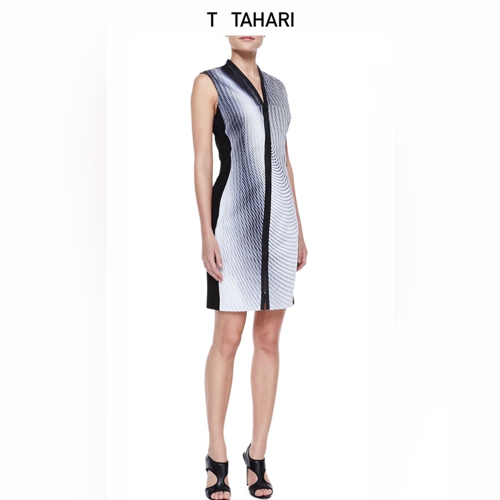 T Tahari  Mercer Printed Zip Midi Dress ,Size 4